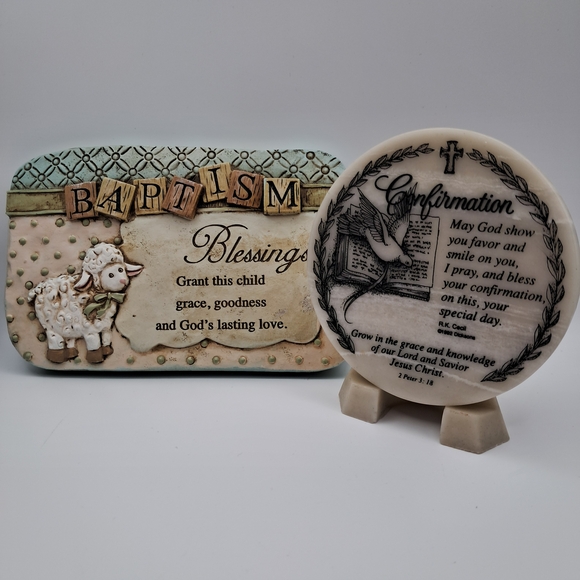 Other - Religious Keepsake Set - Baptism Plaque & Confirmation Stone with Stand